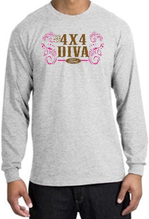 Ford Logo Long Sleeve T-Shirt - 4x4 Diva Classic Car Adult Ash Shirt