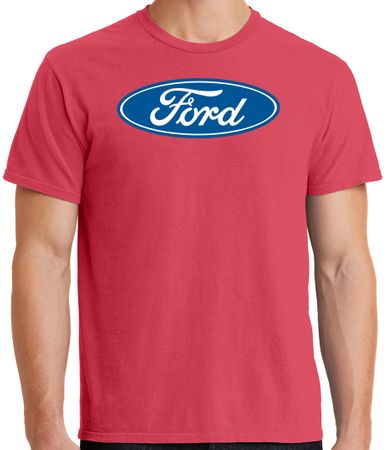 Mens Ford Logo Pigment Dyed T-Shirt - Poppy Red