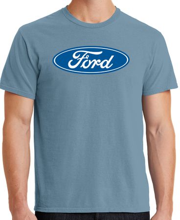Mens Ford Logo Pigment Dyed T-Shirt - Mist Blue