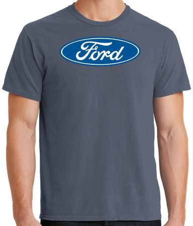 Mens Ford Logo Pigment Dyed T-Shirt - Denim Blue