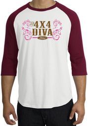 Ford Logo Raglan Shirt - 4x4 Diva Classic Car White/Cardinal T-Shirt