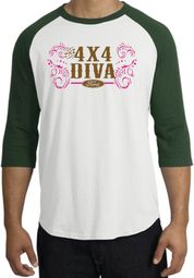 Ford Logo Raglan Shirt - 4x4 Diva Classic Car White/Forest T-Shirt