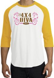 Ford Logo Raglan Shirt - 4x4 Diva Classic Car White/Gold T-Shirt