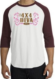 Ford Logo Raglan Shirt - 4x4 Diva Classic Car White/Maroon T-Shirt