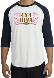 Ford Logo Raglan Shirt - 4x4 Diva Classic Car White/Navy T-Shirt