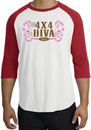 Ford Logo Raglan Shirt - 4x4 Diva Classic Car White/Red T-Shirt