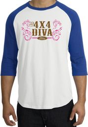 Ford Logo Raglan Shirt - 4x4 Diva Classic Car White/Royal T-Shirt