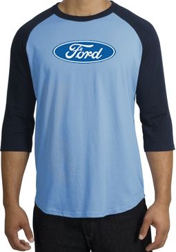 Ford Logo Raglan Shirt - Oval Emblem Adult Carolina Blue/Navy T-Shirt