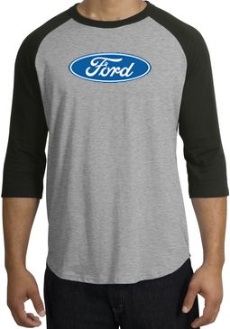 Ford Logo Raglan Shirt - Oval Emblem Adult Heather Grey/Black T-Shirt