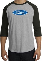 Ford Logo Raglan Shirt - Oval Emblem Adult Heather Grey/Black T-Shirt