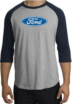 Ford Logo Raglan Shirt - Oval Emblem Adult Heather Grey/Navy T-Shirt