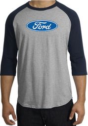 Ford Logo Raglan Shirt - Oval Emblem Adult Heather Grey/Navy T-Shirt