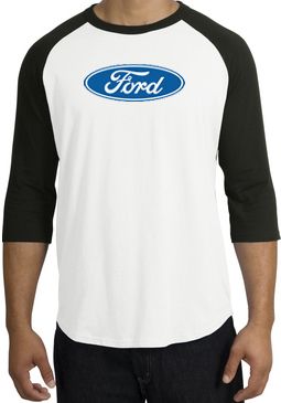 Ford Logo Raglan Shirt - Oval Emblem Adult White/Black T-Shirt