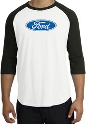 Ford Logo Raglan Shirt - Oval Emblem Adult White/Black T-Shirt