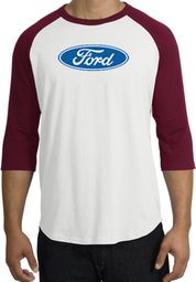 Ford Logo Raglan Shirt - Oval Emblem Adult White/Cardinal T-Shirt