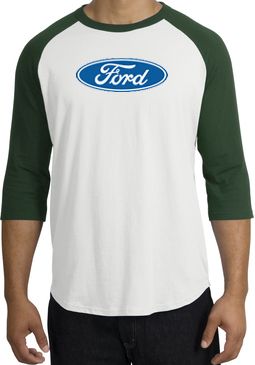 Ford Logo Raglan Shirt - Oval Emblem Adult White/Forest T-Shirt