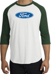 Ford Logo Raglan Shirt - Oval Emblem Adult White/Forest T-Shirt