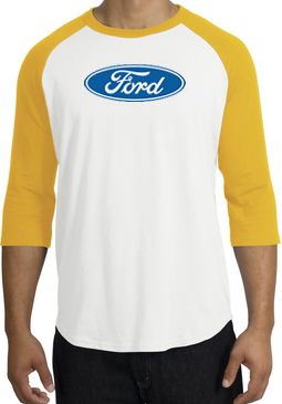 Ford Logo Raglan Shirt - Oval Emblem Adult White/Gold T-Shirt