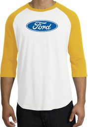 Ford Logo Raglan Shirt - Oval Emblem Adult White/Gold T-Shirt