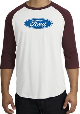 Ford Logo Raglan Shirt - Oval Emblem Adult White/Maroon T-Shirt