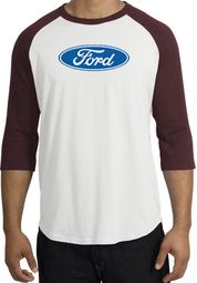 Ford Logo Raglan Shirt - Oval Emblem Adult White/Maroon T-Shirt