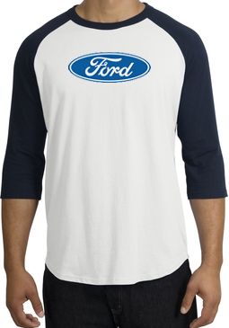 Ford Logo Raglan Shirt - Oval Emblem Adult White/Navy T-Shirt