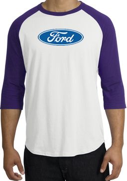 Ford Logo Raglan Shirt - Oval Emblem Adult White/Purple T-Shirt