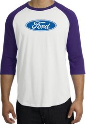 Ford Logo Raglan Shirt - Oval Emblem Adult White/Purple T-Shirt