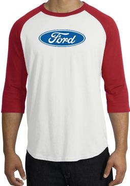 Ford Logo Raglan Shirt - Oval Emblem Adult White/Red T-Shirt