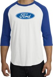 Ford Logo Raglan Shirt - Oval Emblem Adult White/Royal T-Shirt