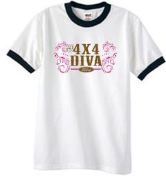 Ford Logo Ringer T-Shirt - 4x4 Diva Classic Car White/Black Tee Shirt