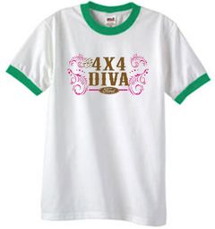 Ford Logo Ringer T-Shirt - 4x4 Diva Classic Car White/Kelly Green Tee