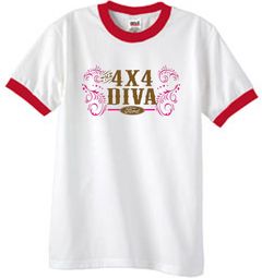 Ford Logo Ringer T-Shirt - 4x4 Diva Classic Car White/Red Tee Shirt