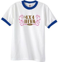Ford Logo Ringer T-Shirt - 4x4 Diva Classic Car White/Royal Tee Shirt