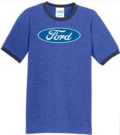 Mens Ford Logo Ringer T-Shirt - Oval Emblem Adult Royal Blue/Navy Tee