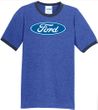Mens Ford Logo Ringer T-Shirt - Oval Emblem Adult Royal Blue/Navy Tee