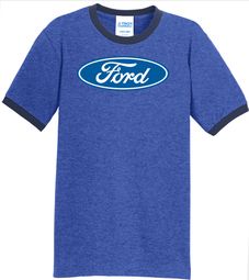 Mens Ford Logo Ringer T-Shirt - Oval Emblem Adult Royal Blue/Navy Tee