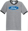 Ford Logo Ringer T-Shirt - Oval Emblem Adult Heather Grey/Black Tee