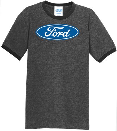 Mens Ford Logo Ringer T-Shirt - Dark Grey/Black