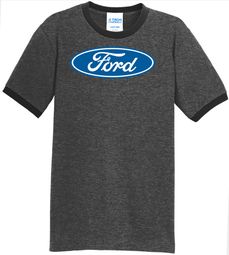 Mens Ford Logo Ringer T-Shirt - Dark Grey/Black