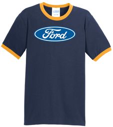 Ford Logo Ringer T-Shirt - Oval Emblem Adult Navy/Gold Tee