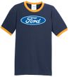 Ford Logo Ringer T-Shirt - Oval Emblem Adult Navy/Gold Tee