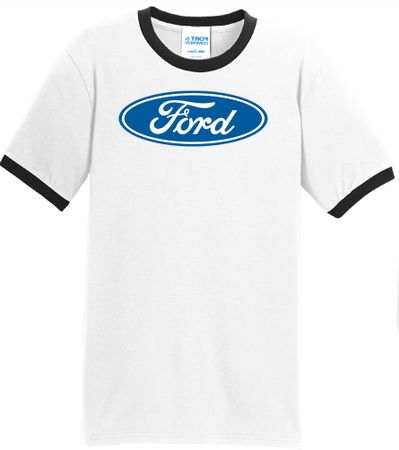 Ford Logo Ringer T-Shirt - Oval Emblem Adult White/Black Tee