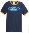 Ford Logo Ringer T-Shirt - Oval Emblem Adult White/Black Tee