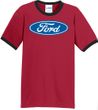 Ford Logo Ringer T-Shirt - Oval Emblem Adult White/Black Tee