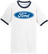 Ford Logo Ringer T-Shirt - Oval Emblem Adult White/Black Tee