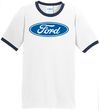 Ford Logo Ringer T-Shirt - Oval Emblem Adult White/Navy Tee