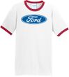 Ford Logo Ringer T-Shirt - Oval Emblem Adult White/Red Tee