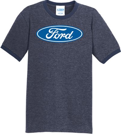 Ford Logo Ringer T-Shirt - Oval Emblem Adult Navy/Navy Tee