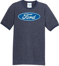 Ford Logo Ringer T-Shirt - Oval Emblem Adult Navy/Navy Tee